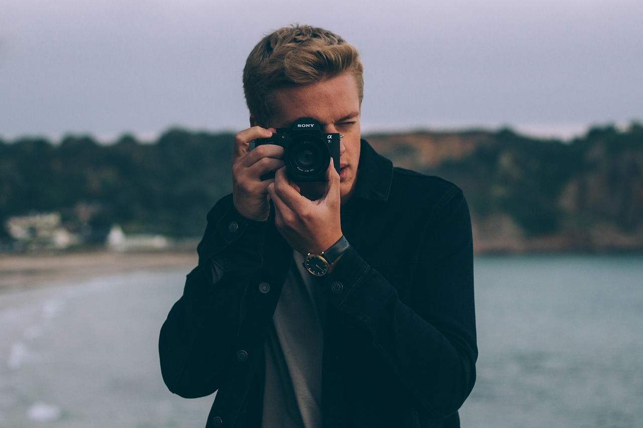 Photographer, man, camera, beach, sea, seashore, taking photo, picture, outdoors, nature, male photographer, photography, hobby, portrait