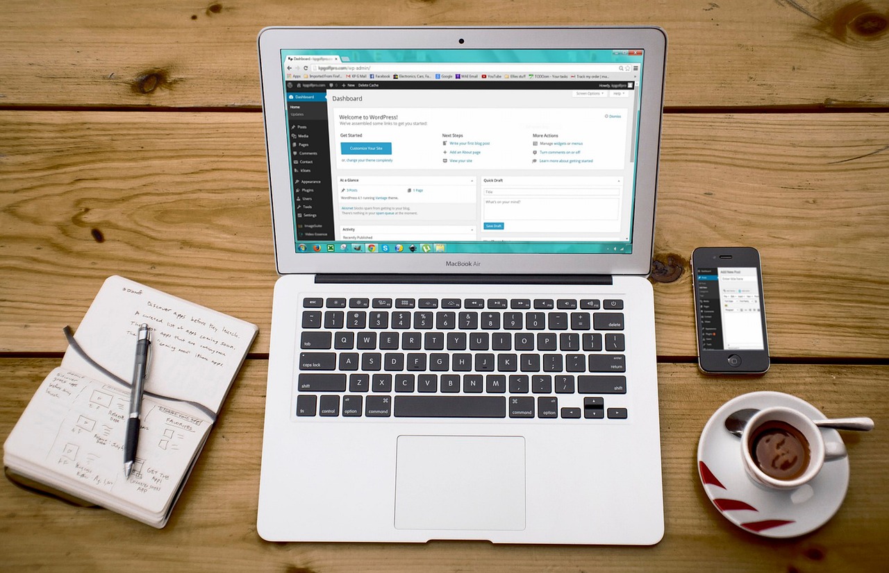 laptop, wordpress, wordpress design, smartphone, work station, notebook, coffee, computer, website, mobile, business, phone, brown business, brown com