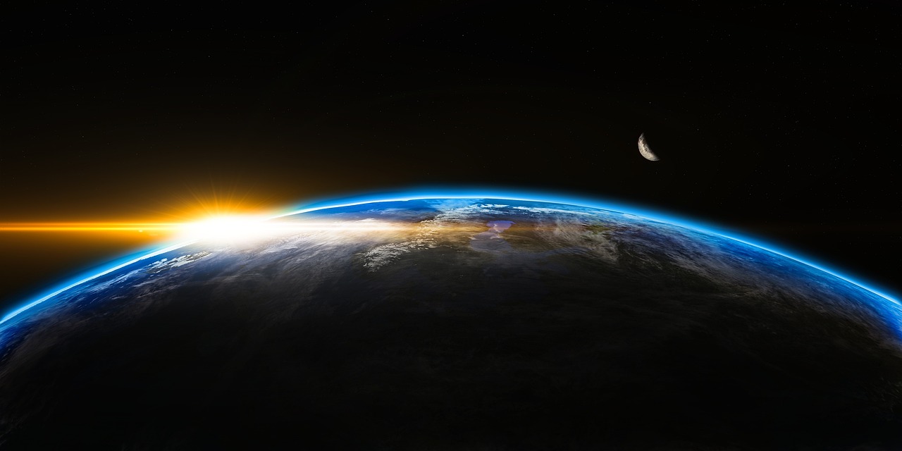 Sunrise, space, outer space, globe, nature, world, earth, sunlight, flare, beam, 3d, horizon, hope, planet, creation, above, stratosphere, atmosphere